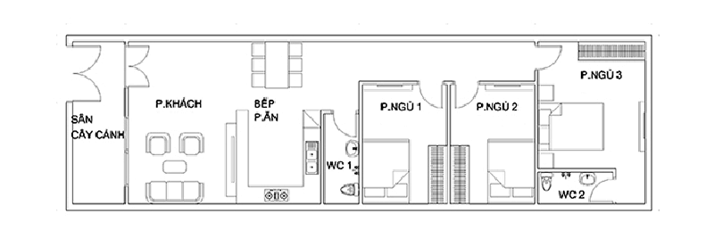 Thiết kế nhà ống 3 tầng 4 phòng ngủ hiện đại 5x20m